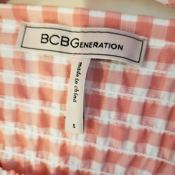 𝅺bcbgeneration Babydoll Midi Coral Check Milk Maid Dress, Size Small - Picture 11 of 15